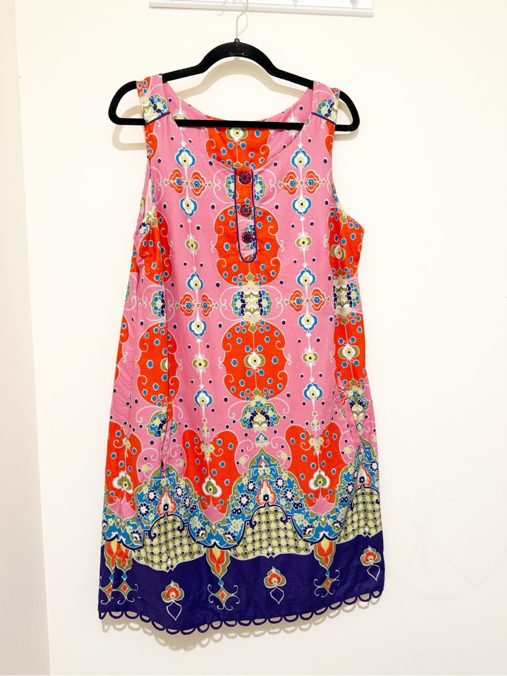 Maeve Pink Shift Dress with Red & Purple Accents